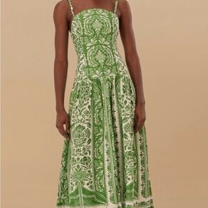 Green Delicate Tapestry Euroflax™ Premium Linen Midi Dress